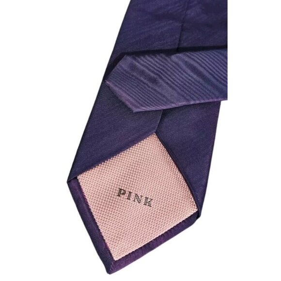 NWT THOMAS PINK Men's 100% Silk Necktie LUXURY Tie Blue Purple Striped W:3.5" - Picture 5 of 5